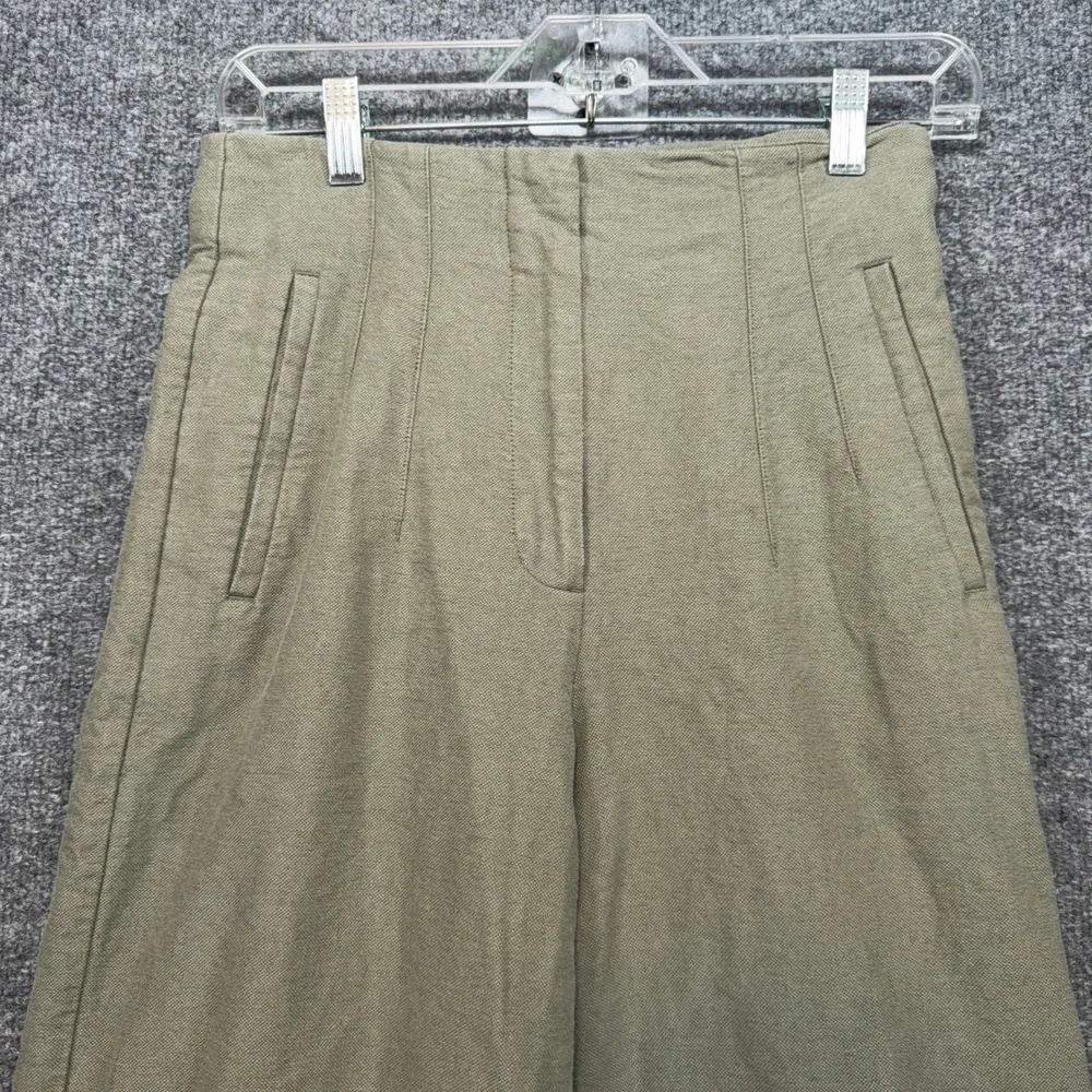 Zara Wide Leg Pants Women Small Green Linen Blend High Waist Cropped Casual Boho
